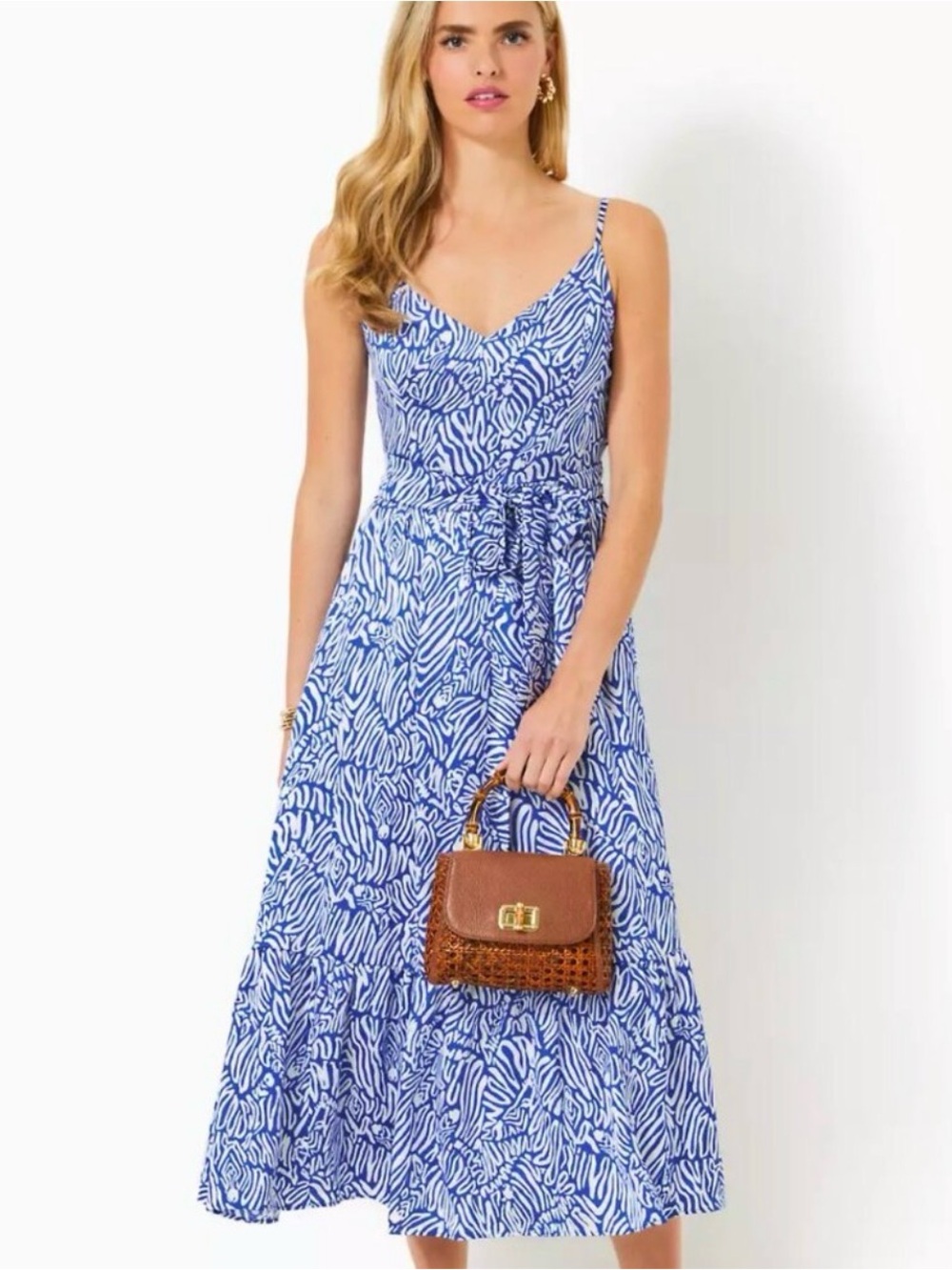 Lilly Pulitzer Blue and White Marcelina Midi Dress - New - Size 14
